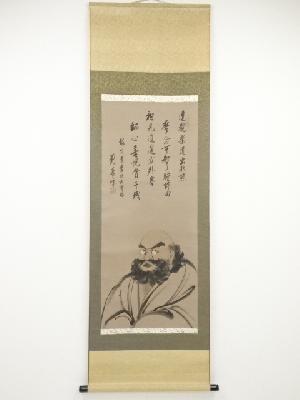 劉寿僊筆　達磨画賛　肉筆絹本掛軸